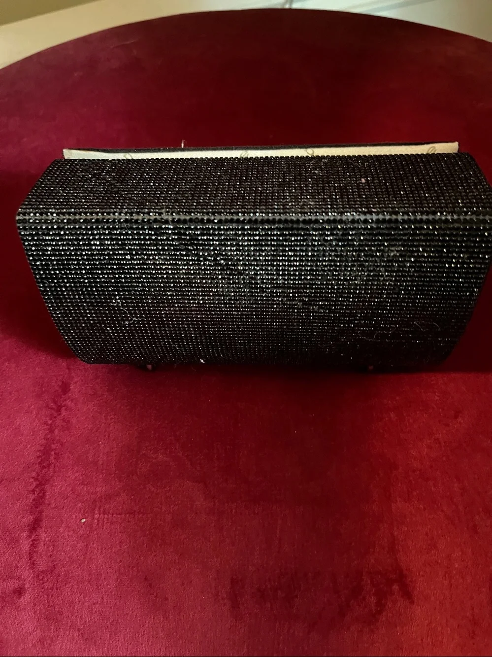 bebe Black Crystal Logo Top-Handle Clutch